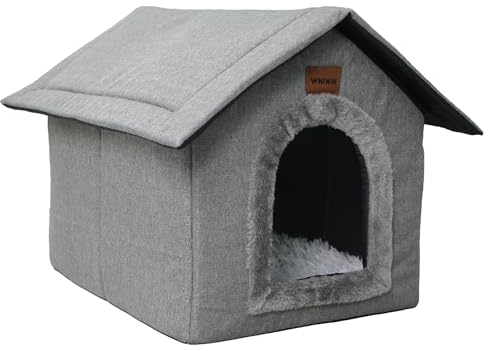 Whiwhi Hundehütte Hundehöhle mit Abnehmbarem Plüschkissen Katzenhöhle Haustierhaus Warmes Und Gemütliches Hundehaus Katzenhaus 40x35x40cm