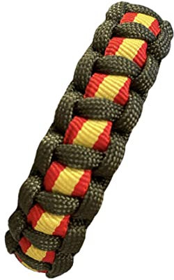 MIBANDERA Pulsera Bandera España Hombre Mujer. Pulsera España Cuerda Trenzada. Pulsera Cuero Tela España con cierre. (Verde Militar-Caza 21 cm)