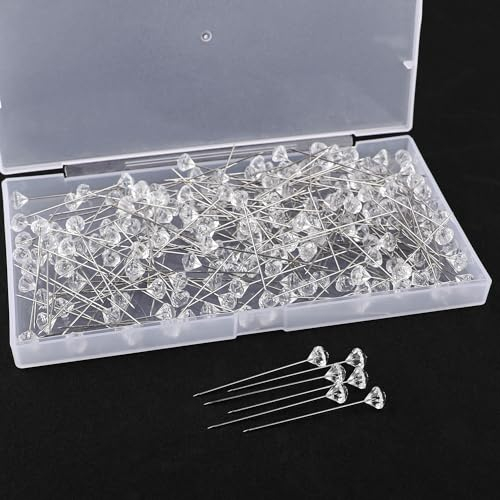 200 Stück Dekonadel,53mm Diamant Blumenstrauß Pins Stecknadeln Lang mit Transparente Box für Hochzeitsblumen, Knopflöcher, Brautschmuck, Blumenhandwerk