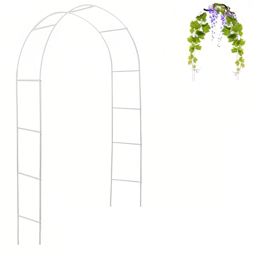 240 Cm Großer Gartenbogen Mit Metallrahmen, Hoher Torbogen Pergola Spalier Für Rosenranken, Kletterpflanzen, Robuster Röhrenförmiger Rosenbogen Für Den Innen- Und Außenbereich, Gartenlaube(Color:White