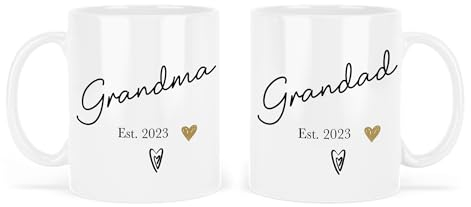 UNIQUEPGIFTS New Grandma and Grandad Gifts, Grandma and Grandad Mugs, Grandparents Gifts, Established 2023, 11 Oz White Mug Set (Grandma & Grandad Set Est. 2023 (2 Mugs))