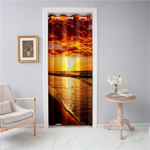 Odot Rideau Occultant avec Œillets - Motif Coucher de Soleil pour Porte et Séparation de Pièce - Décoration Intérieure (80x150cm, Soirée)