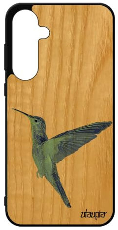 Coque pour A55 5G en Bois Silicone Colibri Dessin Design Telephone Smartphone Peinture Bleu Portable Plumes Pas Cher pour Samsung Galaxy