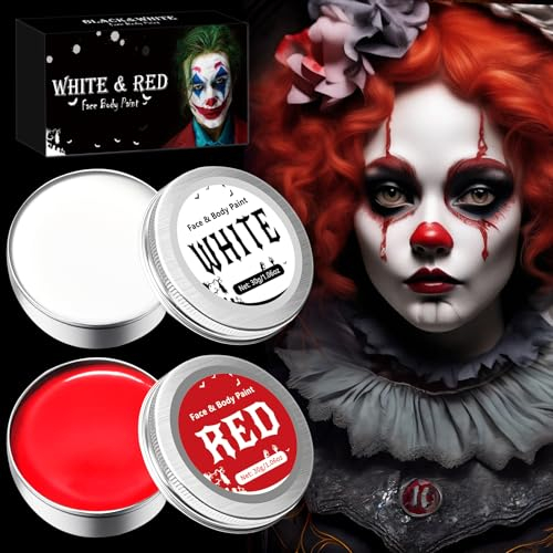 ELF-GRETTER Kit Maquillaje Halloween, Pintura Cara Halloween Blanco y Rojo, Pinturas Cara para Niños Adulto Halloween Profesional Makeup, Pintura Facial para Carnaval Teatral Fiesta Cosplay