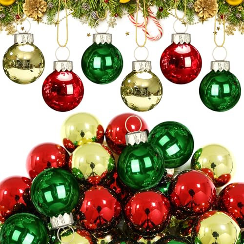 Tioncy Mini-Glaskugeln, 2,5 cm, Blau und Weiß, kleine hängende Ornamente, Sommer-Ozean-Party-Dekoration, glänzend, klein, bunt, Anhänger für Weihnachtsbaum, Rot, Grün, Gold, 32 Stück