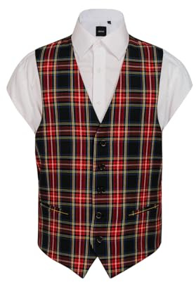 Dobell Mens Navy Blue Tartan Waistcoat Regular Fit