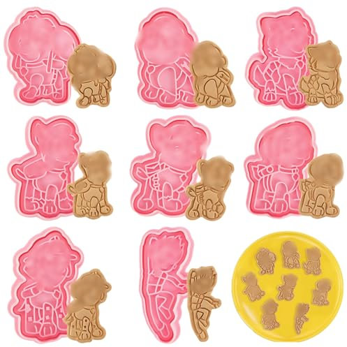 Keksausstecher Kinder, 8 Stück Plätzchen Ausstecher, 3D Keksausstecher Kit für Backen Keks Fondant Schokoladen, DIY Ausstechformen Kinder Set für Weihnachten Geburstag Party