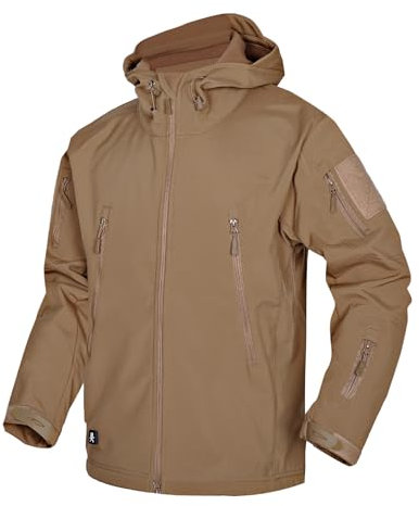 Kelmon Giacca softshell da uomo, in pile caldo, impermeabile, militare, giacca tattica, calda, antivento, funzionale con tasche multizip, marrone, M
