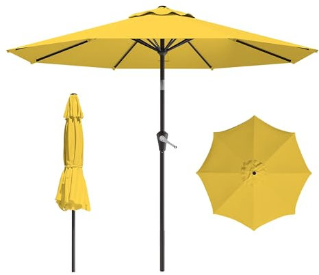 AreShark Sombrilla de patio de 9 pies para exteriores, sombrilla para exteriores con botón de inclinación y manivela, sombrilla de patio al aire libre con 8 varillas resistentes para mercado, jardín