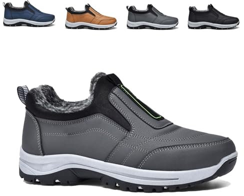 Aocase Slip On Sneakers Herren Warme wasserdichte Winter Halbschuhe Herren OrthopäDische Schuhe Herren Outdoor rutschfeste Wanderschuhe Leichtgewichts Laufschuhe Trekking,Grau,42/260mm