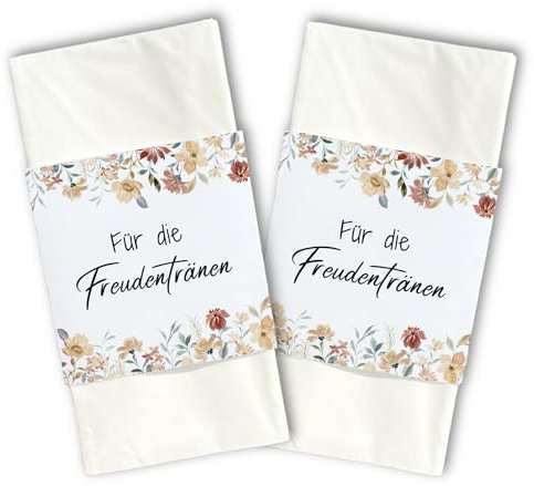 50 Freudentränen Banderolen Hochzeit – Für Taschentücher als Tischdeko – Nachhaltiger Verschluss – Ohne Kleber – Deko für Trauung, Gäste & Kirche – Made in Germany