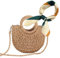 Womens Straw Beach Bag Woven Crossbody Shoulder Bags with Silk Scarf for Summer Beach Purses (Camel)