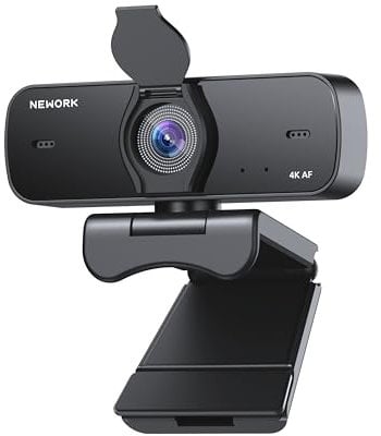 NEWORK Cámara web 4K para PC con sensor Sony, enfoque automático y cubierta de privacidad, cámara de transmisión Ultra HD 4K, 2 micrófonos con cancelación de ruido, USB Plug & Play, 77° FOV, cámara