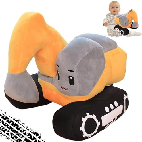 Kinder Plüsch Bagger, Ausgestopftes Bagger Plüschtier, Plüs-ch Bag-ger Spielzeug, Bag-ger Cartoon-Plüschtier, Plü-sch Baufahrzeug, Bagg-er Stofftier Plü-sch, Bagg-er Puppenspielzeug für Kindergeschenk