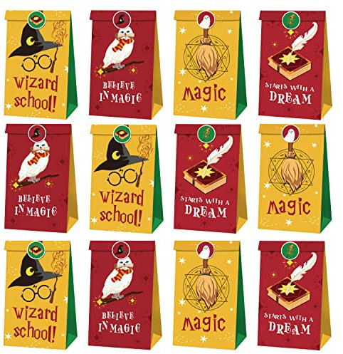 Sacchetti Regalo di Carta Harry Potter, 12 Pezzi Sacchetto per Caramella Con 18 adesivi, Sacchetti da Festa per confezionare Regali, Compleanni dei Bambini, giveaways, Natale, Feste a Tema