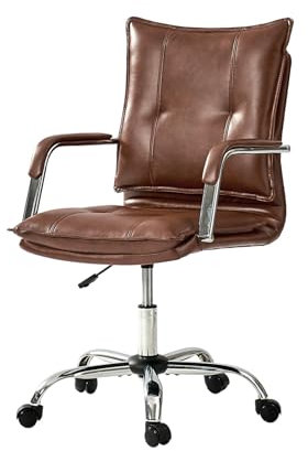 HULALA HOME Moderner Bürostuhl mit gepolsterten Armlehnen veganem Leder und Verstellbarer Höhe Ergonomischer Schreibtischstuhl mit Metallbasis drehbar, Braun