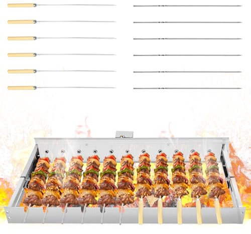 Griglia elettrica girevole automatica, con 12 spiedini, dimensioni regolabili (larghezza x profondità) 60 x 16-30 cm, griglia girevole automatica a 360°, con USB