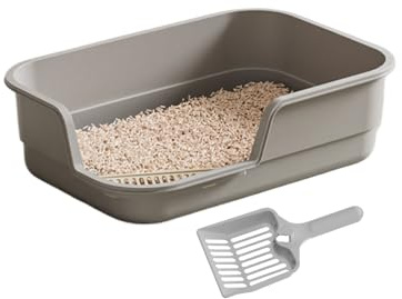 Großes Katzenklo | Hohe Seiten Niedriger Einstieg - Spritzsichere Katzentoiletten | Für Geruchskontrolle Indoor Kätzchen Älteres Zuhause Büro Wohnung Wohnzimmer