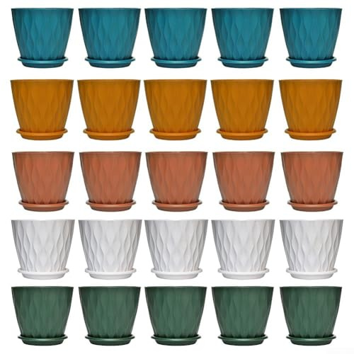 Lot de 5 pots de fleurs élégants en plastique pour embellir votre collection de plantes à la maison ou à l'extérieur (orange)