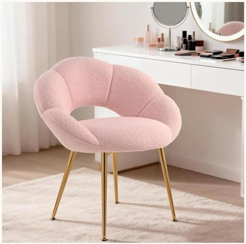 SDXYSTCE Sedia da Scrivania Imbottita e Comoda - Poltrona da Ufficio con Schienale Floreale - Sedia Moderna per Trucco in Tessuto Teddy - Oro e Rosa