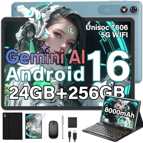 Android 16 Tablet with Keyboard - 10 inch Tablet with 24GB+256GB+2TB Expand