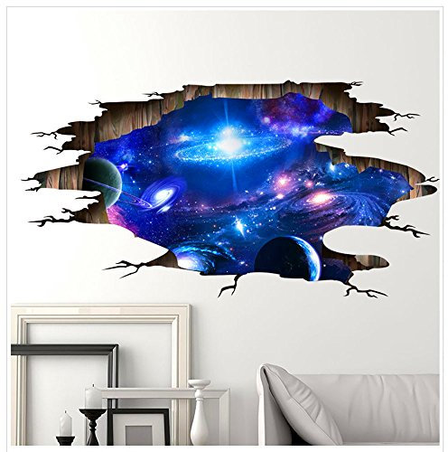 Adesivi Murali Cameretta Stickers da Muro Bambini Galassia 3D, Carta Adesiva per Mobili Adesivi Muro Camera da Letto, Adesivi Inter Soggiorno Wall Stickers Spazio Stereo per Casa. (Blu)