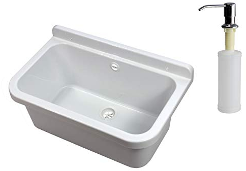 VBChome Fregadero de 55 cm x 34 cm x 21 cm con dispensador de jabón de 55 cm x 34 cm x 21 cm para fregadero con rebosadero