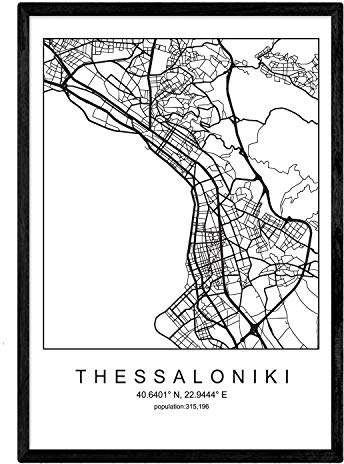 Nacnic Lame Thessalonique Carte de Ville de Style Nordique Noir et Blanc. Affiche de Format A3 Papier imprimé No 250 GR. Peintures, estampes et Affiches pour Le Salon et Chambre à Coucher