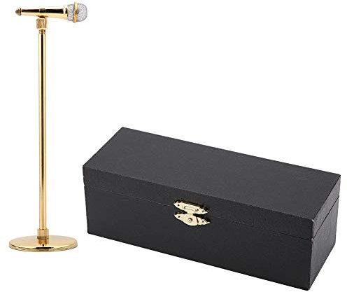 Hilitand Copper Gold-Plated Miniature Microphone Instrument Microphone Model Display Mini Ornaments Craft Home Decor Musical Instrument Gifts (16-22cm)