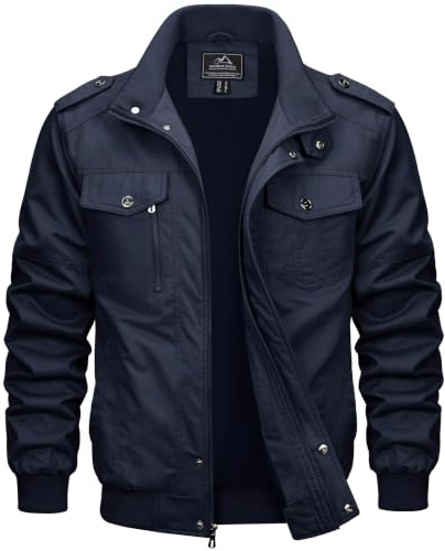 MAGCOMSEN Blouson Cargo Militaire pour Hommes Léger Coupe-vent en Coton Décontracté Mi-saison avec Col Rabattu Zippe et Multipoches