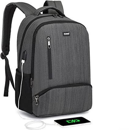 Kono Travel Laptop Backpack with USB Charging Port Water Resistant Work Business Computer Bag Schoolbag Rucksack for Women Men Casual Daypack Fits 15.6 Inch Laptop