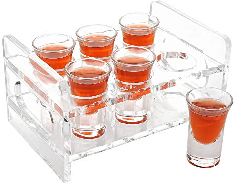D&Z Schnapsglas-Halter, 6 schwere Basis, kristallklare Schnapsgläser für Whiskey, Wodka, Rum, Cocktail, Tequila, Schnapsglas-Ständer/Regal/Serviertablett, Party, Nachtclub [24 g pro Glas]