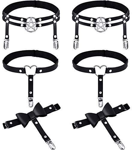 Syhood 6 Pcs Adjustable Thigh Garter Belt, Gothic Leg Garter for Women