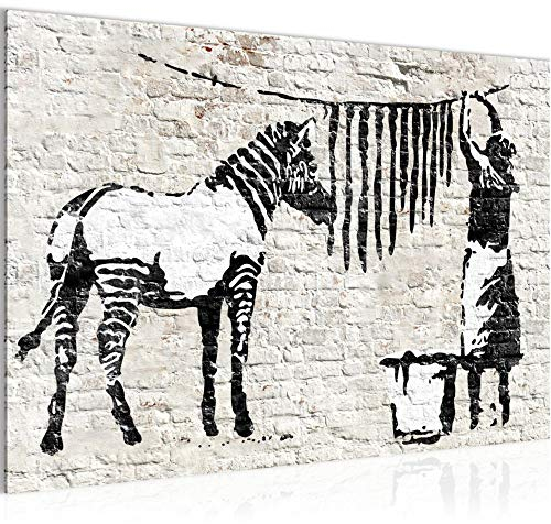 Runa Art Bild Banksy Washing Zebra Modern Wandbilder Loft Wohnzimmer 1 Teilig - Made In Germany - Street Art Weiss Flur 012915a