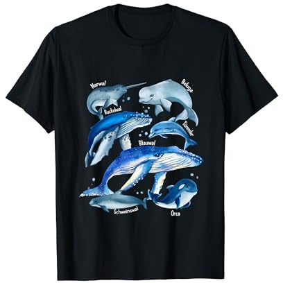Walarten Verschiedene Wale Blauwal Orca Narwal Beluga T-Shirt