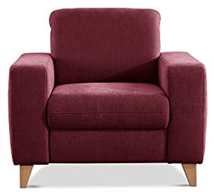 CAVADORE Sessel Lotta / Skandinavischer Polstersessel mit Federkern und Holzfüßen / 98 x 88 x 88 / Webstoff, Rot