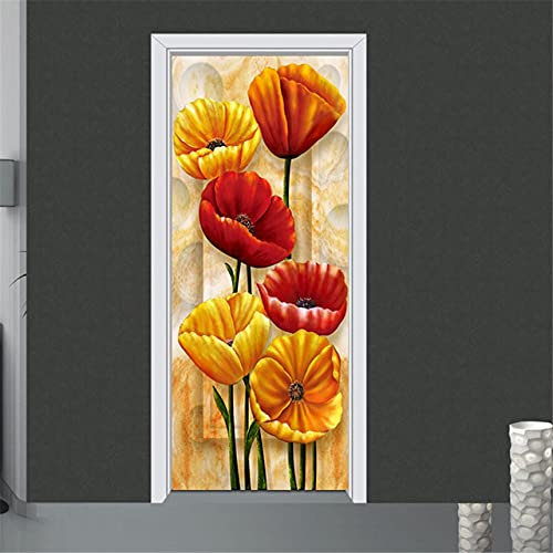 YQLKD Porte Poster Fleur 3D Papier Peint De Porte Auto-Adhésif Fleur Rose PVC Home Poster Mural