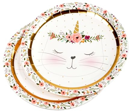 Lot de 6 Assiettes en Carton Boho Chat II 23cm Blanc