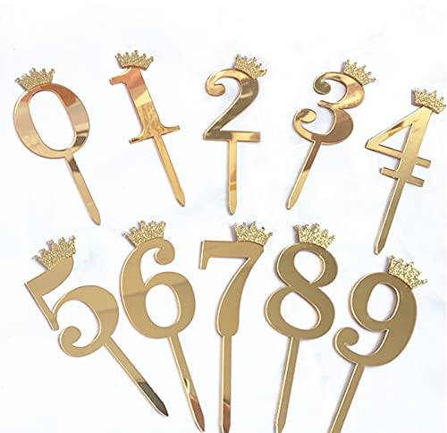 Teegxddy Happy Birthday Tortendeko Geburtstag,10 Stück Nummer Kuchendeko Girlande Cake Torten Kuchen Topper, Sterne Cupcake Tortenstecker für Mädchen Kinder Geburtstag Taufe Party Glitzer Deko (Gold)