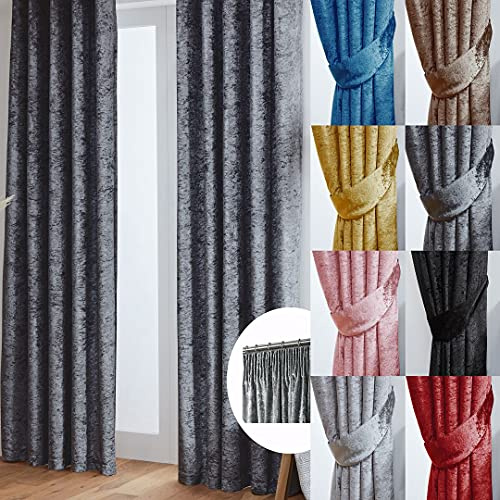 John Aird Crushed Velvet Fully Lined Pencil Pleat Curtains (Dark Grey, 90 Wide x 108 Drop)