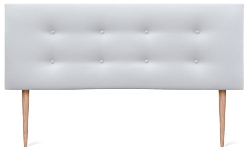DHOME Kunstleder oder Stoff Kopfteil AQUALINE Pro mit 2 Reihen von Schaltflächen und Füßen gepolstertes Kopfteil Luxus Bett (160x105cm Mit Füßen (Betten 150/160), Kuntsleder A.Weiß)