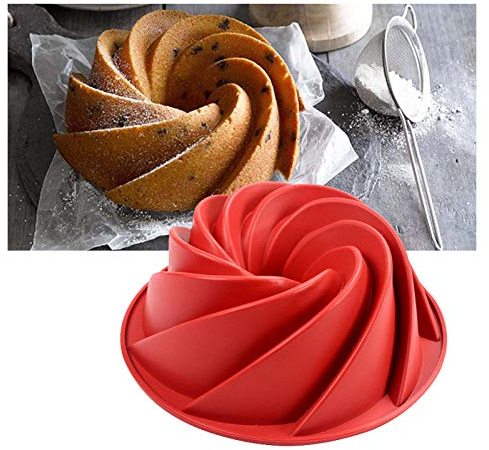 GMMH 3D Silikonbackform Kugelhupf Kuchen Backform Kuchenform Brotbackform Obstbodenform (rot)