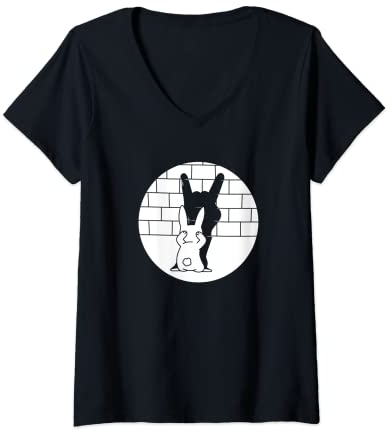 Damen Lustiger Osterhase Heavy Metal Fan Rock Festival Hase T-Shirt mit V-Ausschnitt