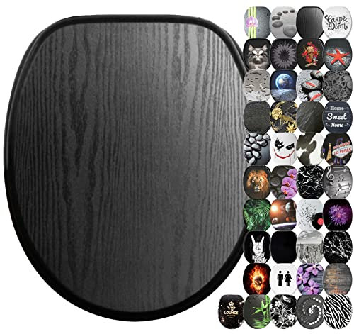 Sanilo Soft Close Toilet Seat, Wide Choice of Black Toilet Seats, Stable Hinges, Easy to Mount (Black Wood)