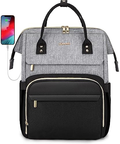 LOVEVOOK Laptop Backpack Women 15.6 inch, Work Bags for Womens, School Computer Bag with USB Port for Business College Travel, Rucksack for Teacher Nurse,GreyBlack