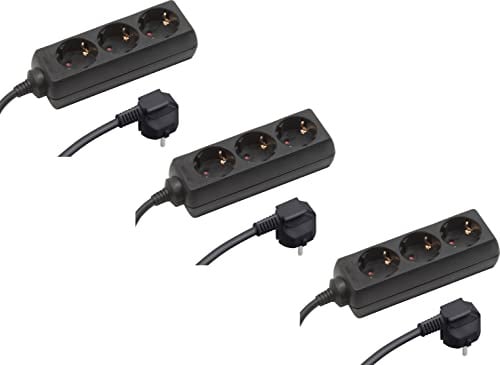 Meister Steckdosenleiste 3-fach - 3 Stück - 3 m Kabel - schwarz - Kunststoffleitung - IP20 Innenbereich, Steckerleiste, Mehrfachsteckdose, Tischsteckdose, Tido 3-fach, 7430540