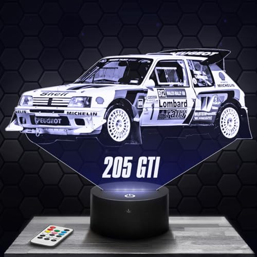 Nachttischlampe - Touch-Nachtlicht Auto 205 GTI Rallye 3D-LED-Lampe Illusion, Geschenkidee Weihnachten Geburtstag Junge und Mädchen Nachttischlampe Kinder- oder Erwachsenenzimmer TOP