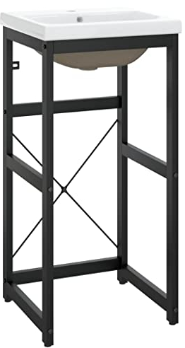 vidaXL Badezimmer-Waschtischgestell mit Waschbecken Schwarz Eisen, Waschtisch Gestell, Waschbecken Rahmengestell, Waschtisch Gestelle