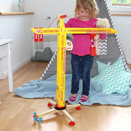 LittleStars Großer Holz-Kran mit Zubehör I Kinder-Spielzeug mit Ihrer Wunsch-Personalisierung I 12 Einzelteile I Höhe: 80 cm