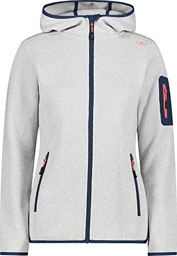 CMP - Damen-Knit-Tech-Jacke mit fester Kapuze, Knochenrotes Fluo, D40